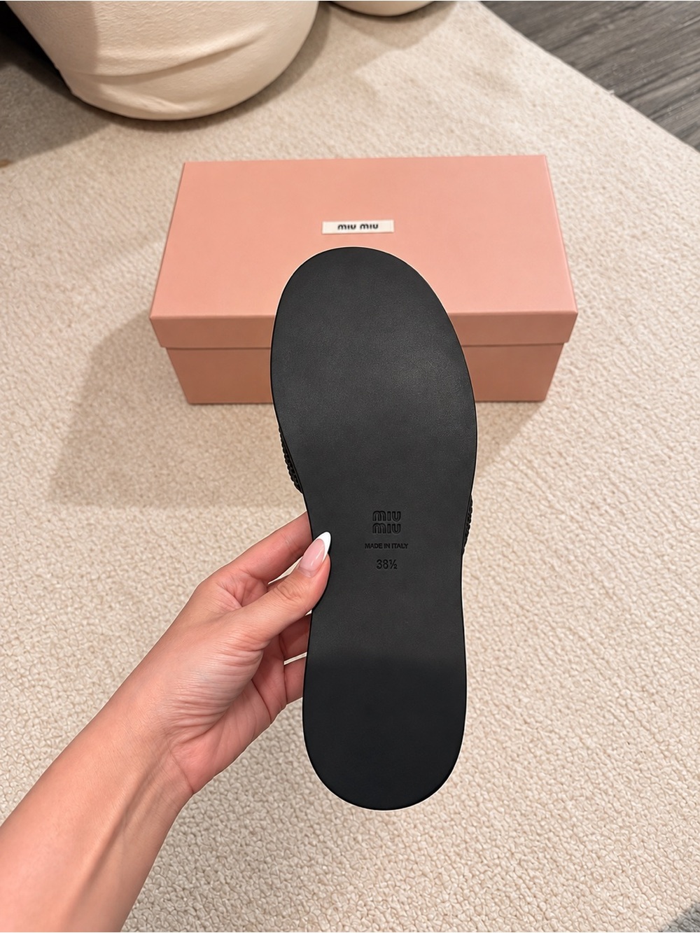 Miu Miu Black Raffia Woven Logo Slide Sandals EU 38.5 - Picture 3 of 4